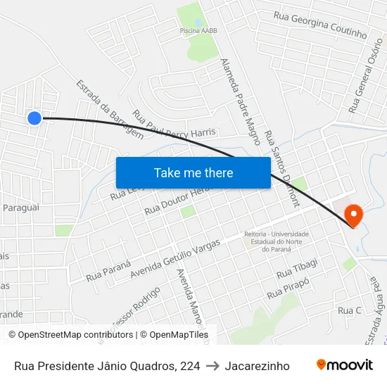 Rua Presidente Jânio Quadros, 224 to Jacarezinho map