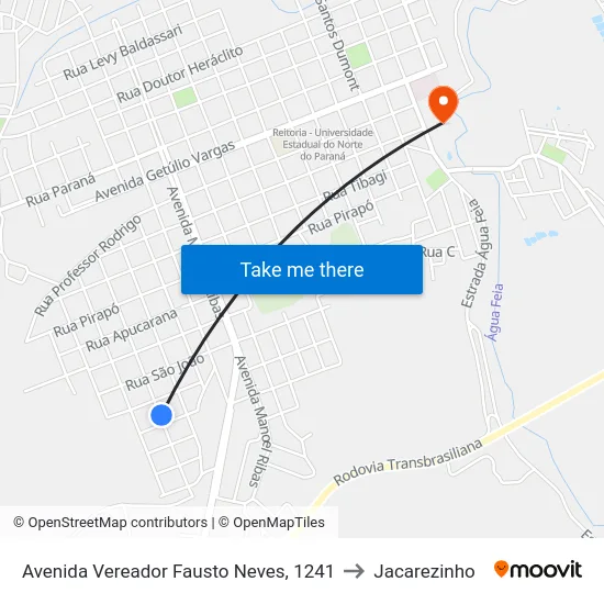 Avenida Vereador Fausto Neves, 1241 to Jacarezinho map