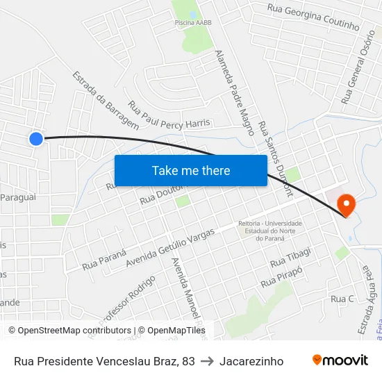 Rua Presidente Venceslau Braz, 83 to Jacarezinho map