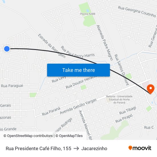 Rua Presidente Café Filho, 155 to Jacarezinho map