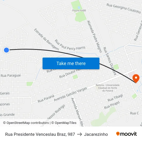 Rua Presidente Venceslau Braz, 987 to Jacarezinho map
