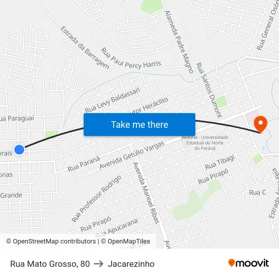 Rua Mato Grosso, 80 to Jacarezinho map