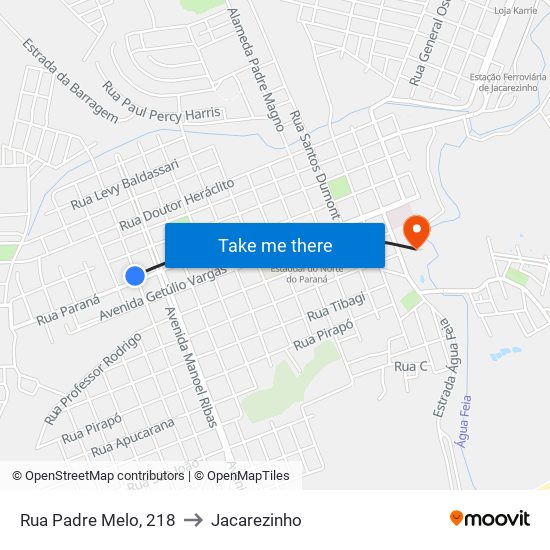 Rua Padre Melo, 218 to Jacarezinho map