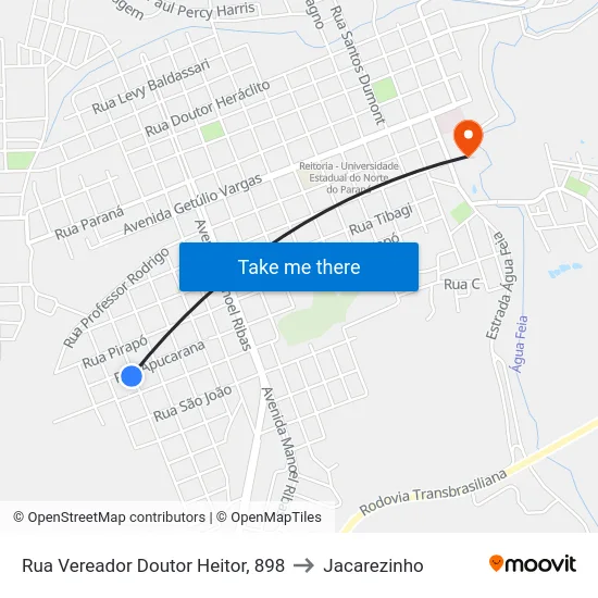 Rua Vereador Doutor Heitor, 898 to Jacarezinho map