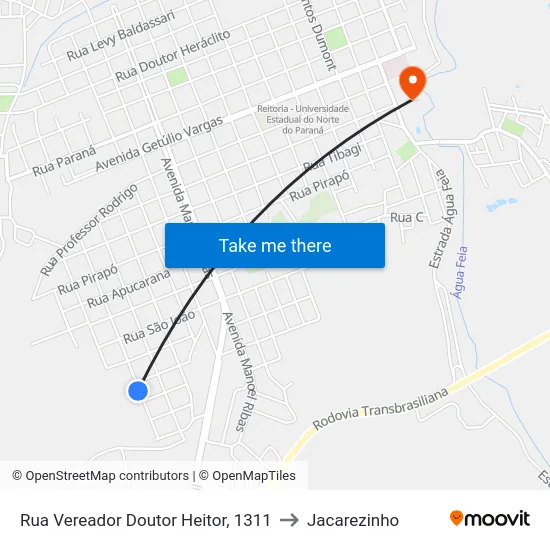 Rua Vereador Doutor Heitor, 1311 to Jacarezinho map