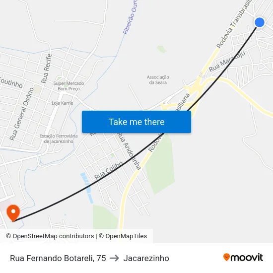 Rua Fernando Botareli, 75 to Jacarezinho map