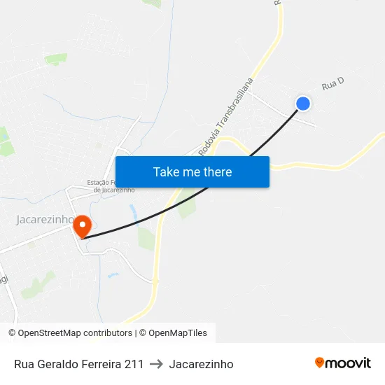 Rua Geraldo Ferreira 211 to Jacarezinho map