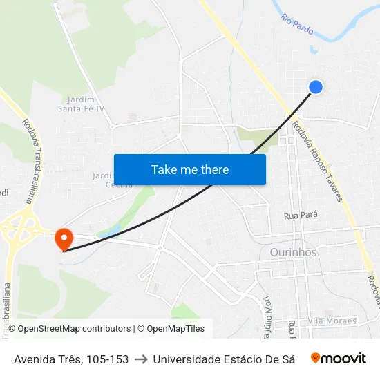 Avenida Três, 105-153 to Universidade Estácio De Sá map
