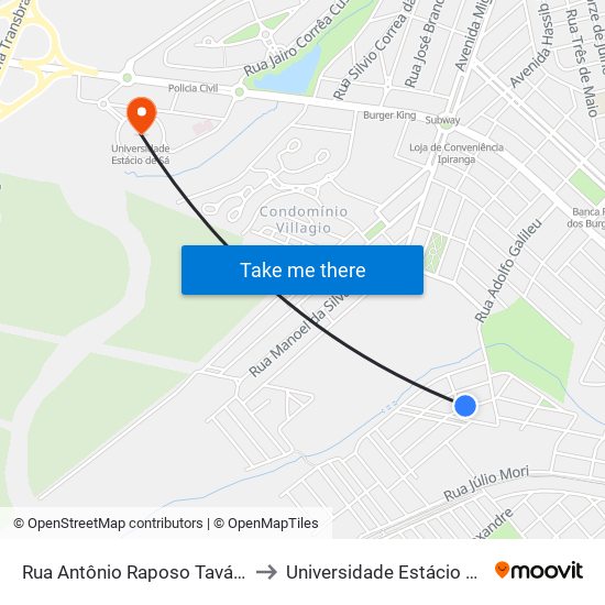 Rua Antônio Raposo Taváres, 8 to Universidade Estácio De Sá map