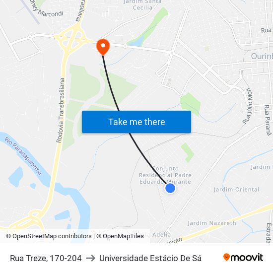 Rua Treze, 170-204 to Universidade Estácio De Sá map