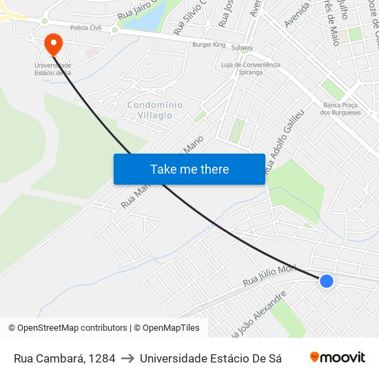 Rua Cambará, 1284 to Universidade Estácio De Sá map