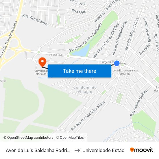 Avenida Luís Saldanha Rodrigues, 1-157 to Universidade Estácio De Sá map