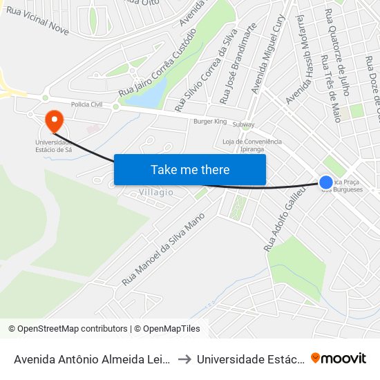 Avenida Antônio Almeida Leite, 472-576 to Universidade Estácio De Sá map