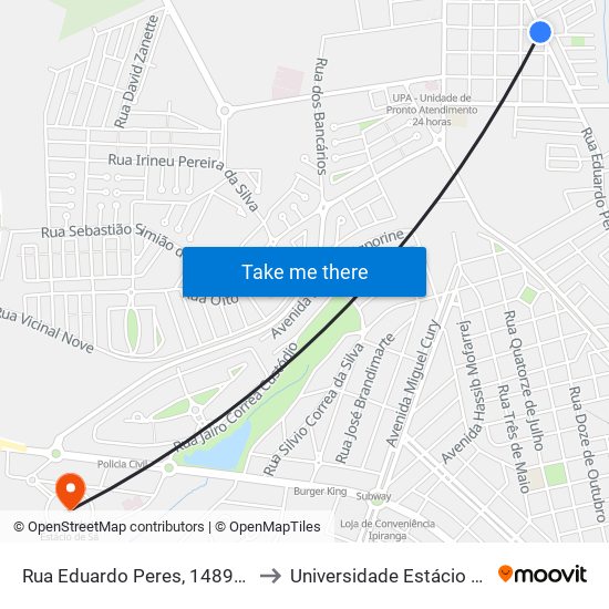 Rua Eduardo Peres, 1489-1519 to Universidade Estácio De Sá map