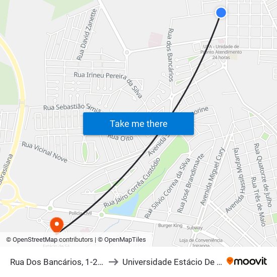 Rua Dos Bancários, 1-207 to Universidade Estácio De Sá map