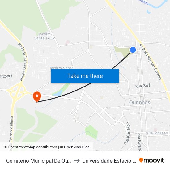 Cemitério Municipal De Ourinhos to Universidade Estácio De Sá map