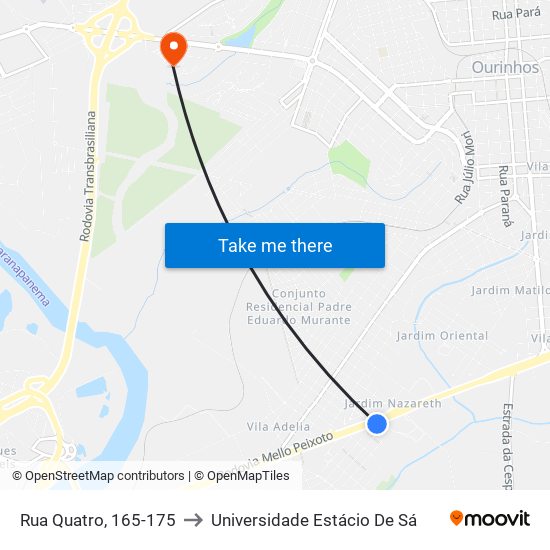 Rua Quatro, 165-175 to Universidade Estácio De Sá map