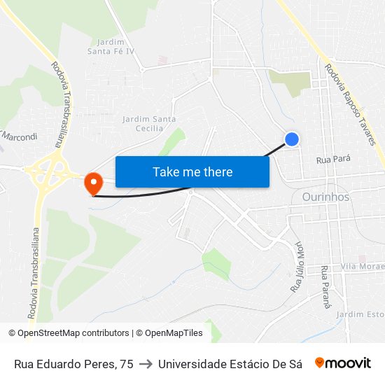 Rua Eduardo Peres, 75 to Universidade Estácio De Sá map