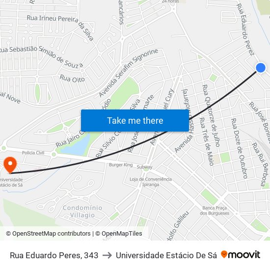 Rua Eduardo Peres, 343 to Universidade Estácio De Sá map