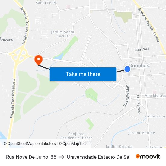 Rua Nove De Julho, 85 to Universidade Estácio De Sá map
