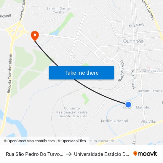 Rua São Pedro Do Turvo, 89 to Universidade Estácio De Sá map