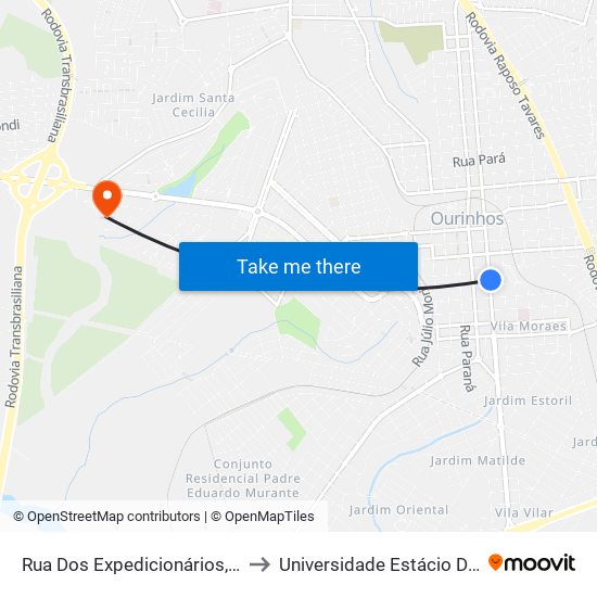 Rua Dos Expedicionários, 623 to Universidade Estácio De Sá map