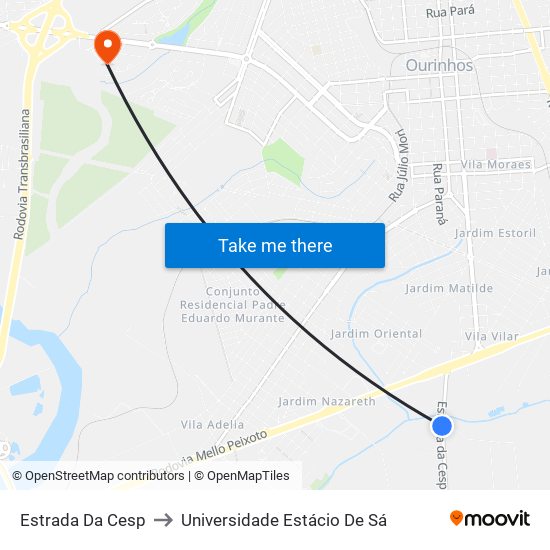 Estrada Da Cesp to Universidade Estácio De Sá map