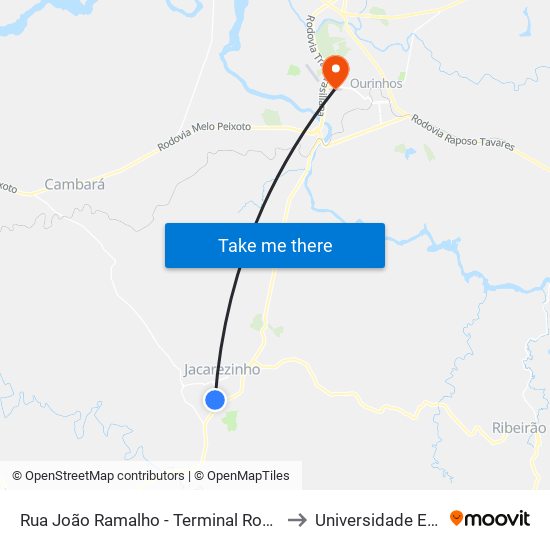 Rua João Ramalho - Terminal Rodoviário De Jacarezinho to Universidade Estácio De Sá map