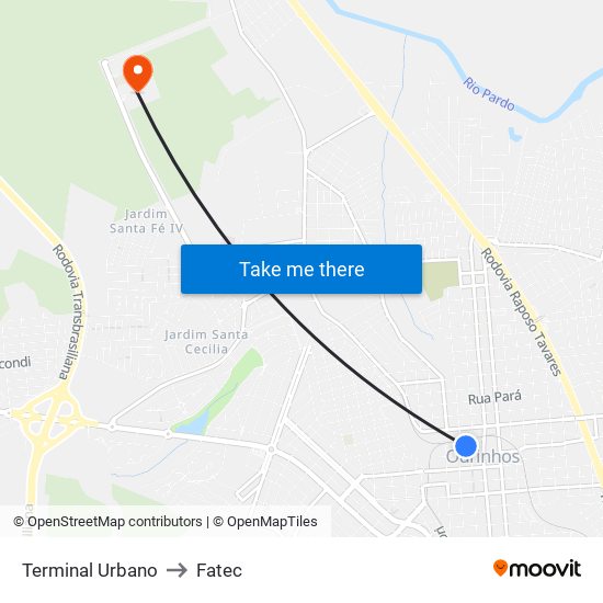 Terminal Urbano to Fatec map