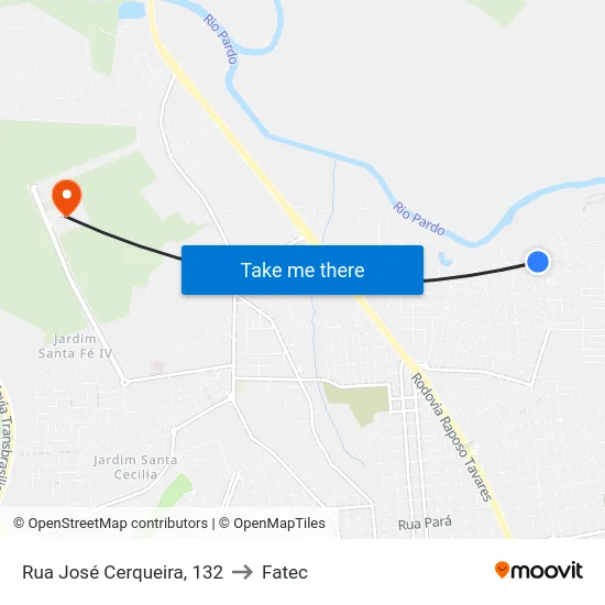 Rua José Cerqueira, 132 to Fatec map