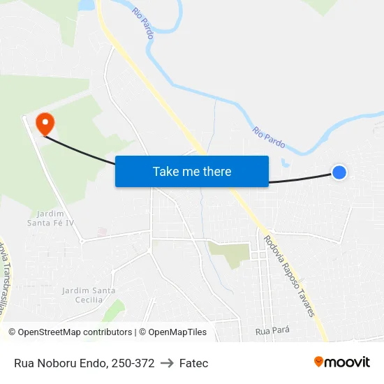 Rua Noboru Endo, 250-372 to Fatec map