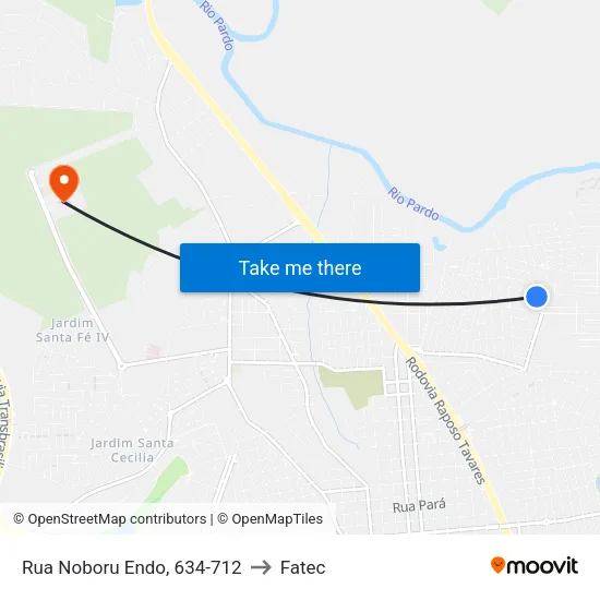 Rua Noboru Endo, 634-712 to Fatec map