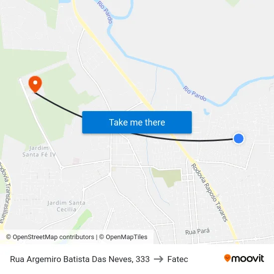Rua Argemiro Batista Das Neves, 333 to Fatec map