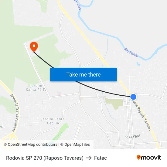 Rodovia SP 270 (Raposo Tavares) to Fatec map