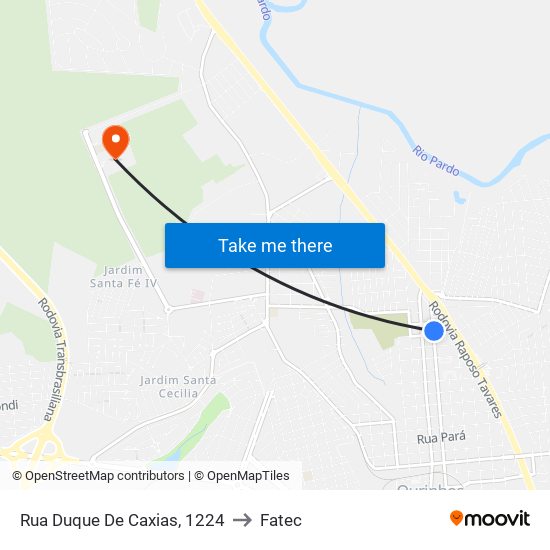 Rua Duque De Caxias, 1224 to Fatec map