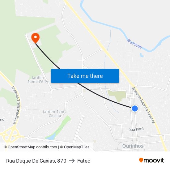 Rua Duque De Caxias, 870 to Fatec map