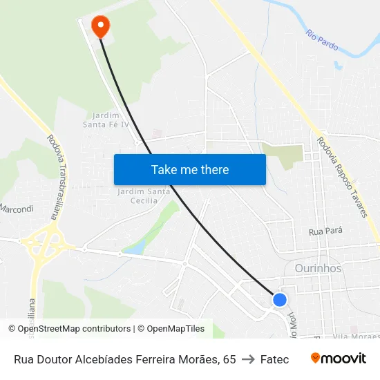 Rua Doutor Alcebíades Ferreira Morães, 65 to Fatec map