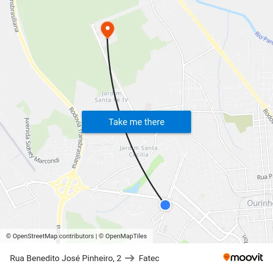 Rua Benedito José Pinheiro, 2 to Fatec map