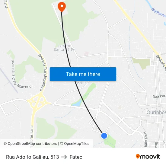 Rua Adolfo Galileu, 513 to Fatec map