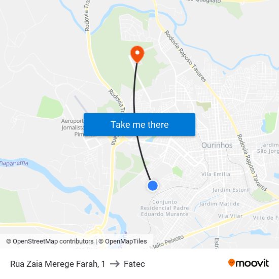 Rua Zaia Merege Farah, 1 to Fatec map