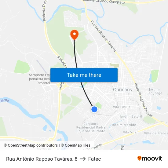 Rua Antônio Raposo Taváres, 8 to Fatec map