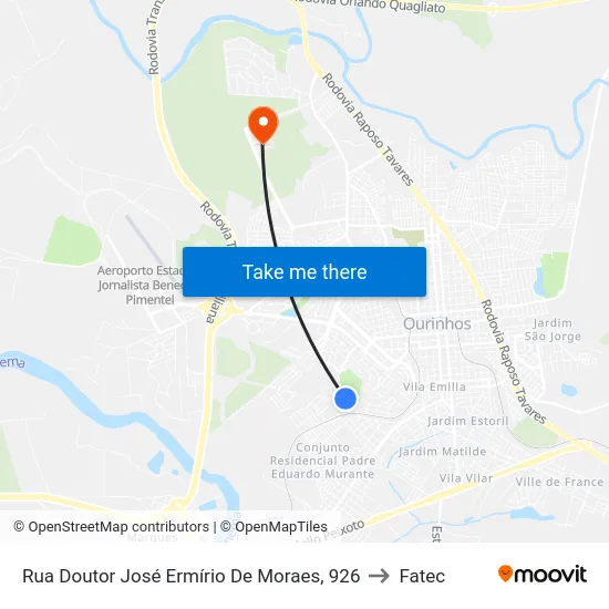 Rua Doutor José Ermírio De Moraes, 926 to Fatec map