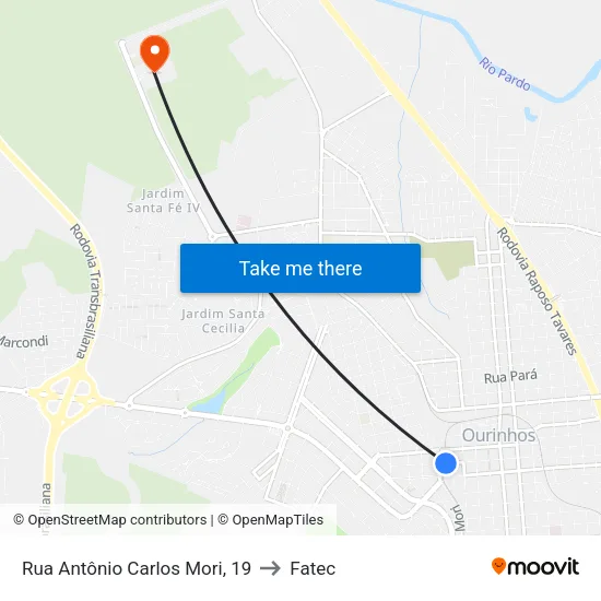 Rua Antônio Carlos Mori, 19 to Fatec map