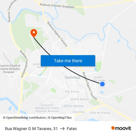 Rua Wagner G M Tavares, 31 to Fatec map