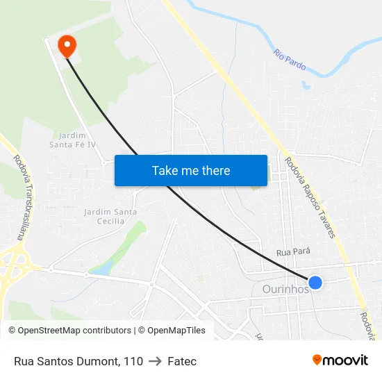Rua Santos Dumont, 110 to Fatec map