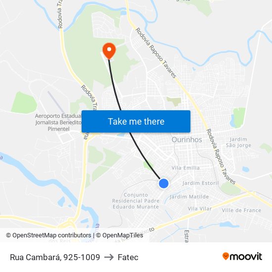 Rua Cambará, 925-1009 to Fatec map