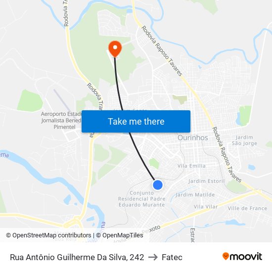 Rua Antônio Guilherme Da Silva, 242 to Fatec map