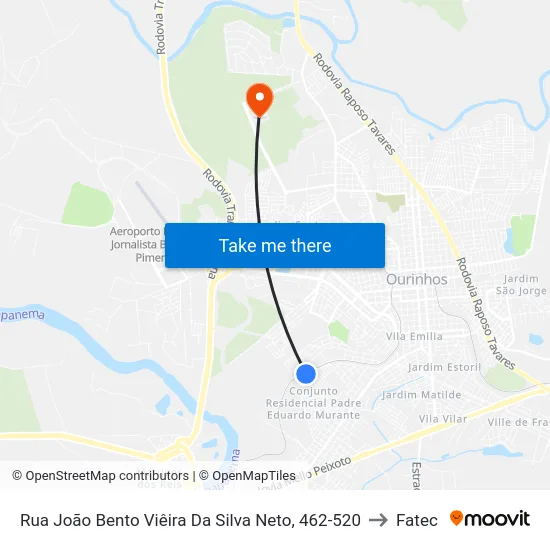 Rua João Bento Viêira Da Silva Neto, 462-520 to Fatec map