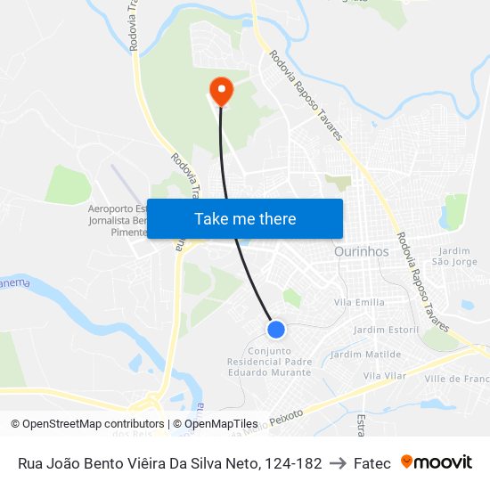 Rua João Bento Viêira Da Silva Neto, 124-182 to Fatec map