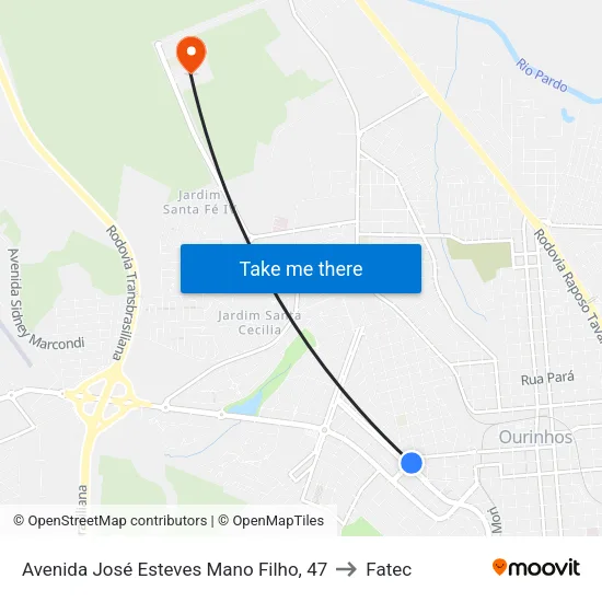 Avenida José Esteves Mano Filho, 47 to Fatec map